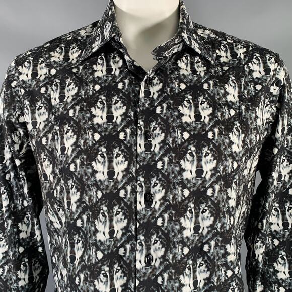BILLIONAIRE COUTURE Size XL Black White Wolf Print Long Sleeve Shirt - Picture 2 of 6